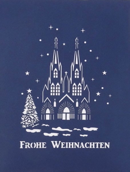 3D-Weihnachtskarte Kölner Dom - Blau