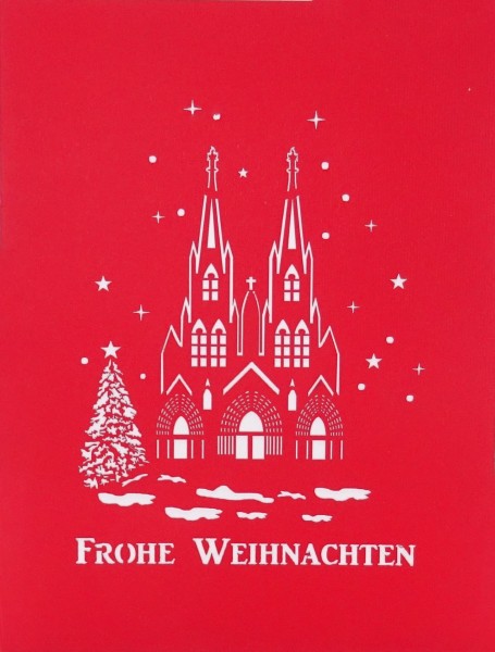 3D-Weihnachtskarte Kölner Dom - Rot